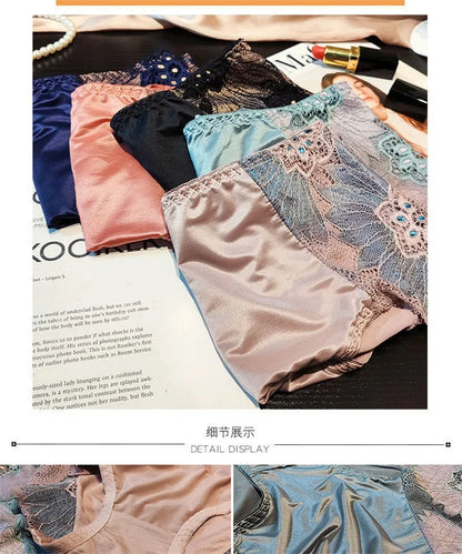 New Women Lace Flowers Panties Sexy Hollow Temptation Silk Breathable Underwear Tummy Mid Waist Butt Lift Briefs Intimate Panty