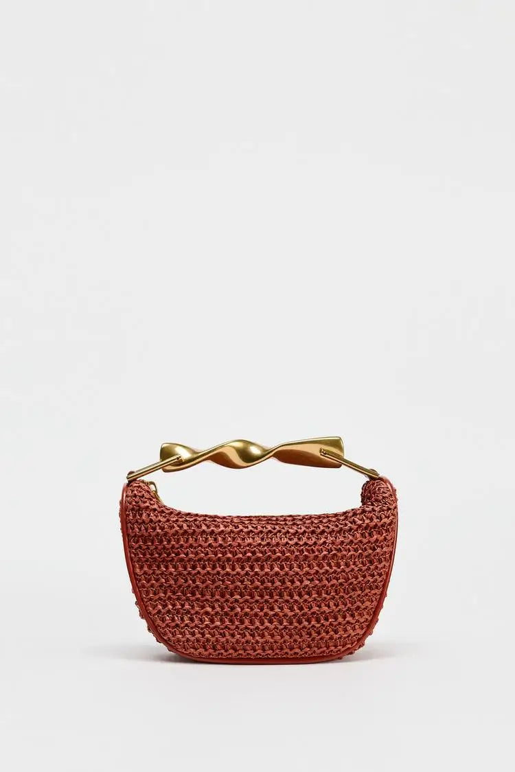 Summer Half-Moon Beach Straw Shoulder Bags Women's Straw Bucket Bag Purse Woven Straw Handbags Casual Tote Crossbody Bag
