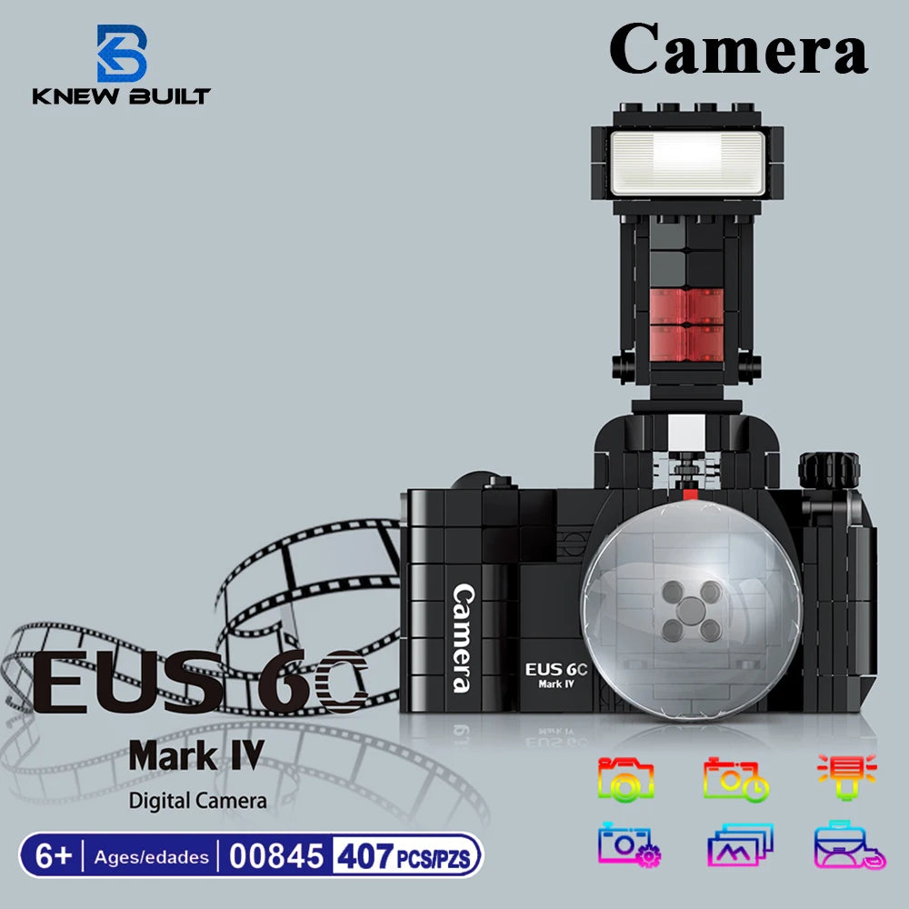 KNEW BUILT Vintag Camera Model Mini Bricks for Kids Learning Toy Educational Building Block Model Construction Kits for Children