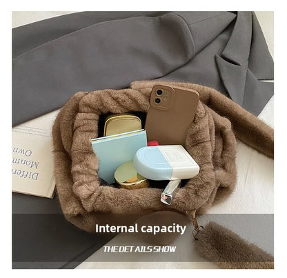Cute and Versatile Winter Crossbody Bags Mink Fur Wrinkle Relaxed Texture Cloud Shell Bag Women Fashion Tote Shoulder Bag
