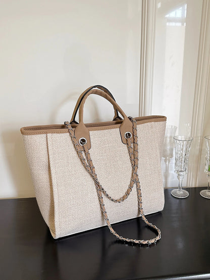 New Fashion Simple Canvas Material Chain Bag Large Capacity Chain Zipper Women's Shoulder Bag Tote Bag For Commuter Shopping