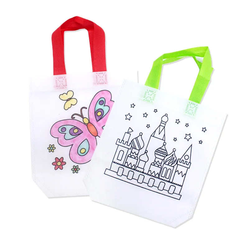 1-10pcs Sets DIY Graffiti Bag with Markers Handmade Painting Non-Woven Bag for Children Arts Crafts Color Filling Drawing Toys