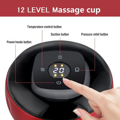wireless Body Scraping Massage Smart 6/12 Gear Electric Vacuum Cupping Heating Suction Cup Device Back Neck Arm Massger