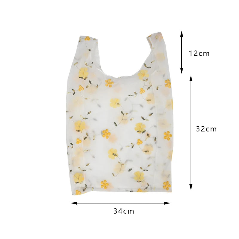 Women Transparent Tote Double Organza Yarn Cloth Bag Embroidery Flowers Handbag High Quality Eco Shopping Bag Purses For Girls
