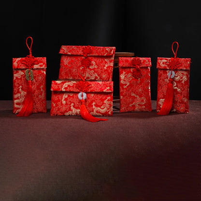 Chinese Style Brocade Red Envelope Bag Spring Festival Luck Red Packets Bag for Chinese Wedding Birthday Invitation Card Bag