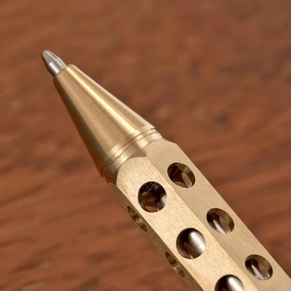 Portable Brass Pen Medium Point 1.0mm Retro Ballpoint Pen Bolt Action Smooth Writing Signature Pen