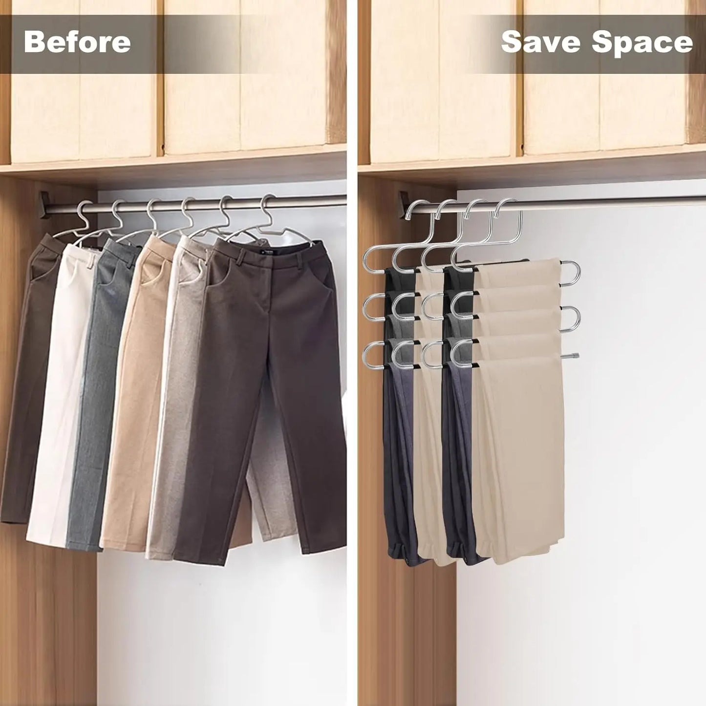 Stainless Steel Multi-layer Pants Rack S-shaped Magic Pants Hanging Anti Slip And Space Saving Sardrobe Storage Rack