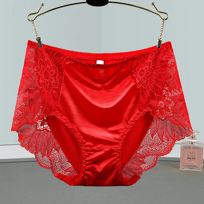 New Women Lace Flowers Panties Sexy Hollow Temptation Silk Breathable Underwear Tummy Mid Waist Butt Lift Briefs Intimate Panty