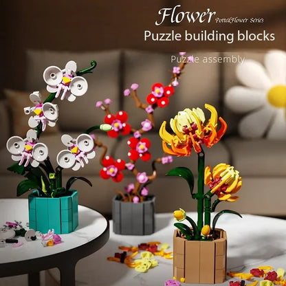 MJ BLOCK Sunflower Potted House Decoration Creativity MOC Model Bricks DIY Flowers Toy Building Block Gifts for Kids Girls