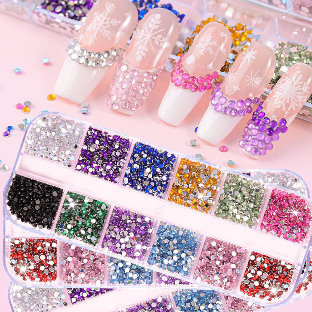 12Grids Mixed Mini Christmas Gems Nail Charms 2mm Luxury Crystal Nail Glitter Rhinestone Red/Green Flatback Christmas Nail Parts