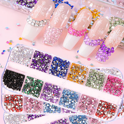 12Grids Mixed Mini Christmas Gems Nail Charms 2mm Luxury Crystal Nail Glitter Rhinestone Red/Green Flatback Christmas Nail Parts
