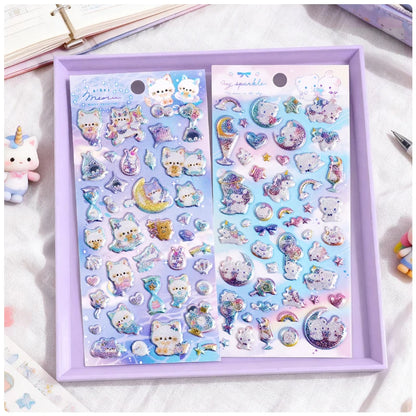 3 pcs/6 pcs Sweet Candy Pets Cat Coffee Cakes Flash Puffy 3D Stickers Scrapbooking Diy Diary Stationery Stickers School Supplies