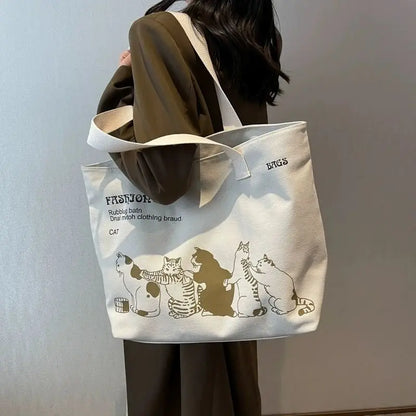 Women's Canvas Tote Bag Fashionable Spacious Durable Shoulder Bag with Zipper Closure and Classic Design Perfect for Work