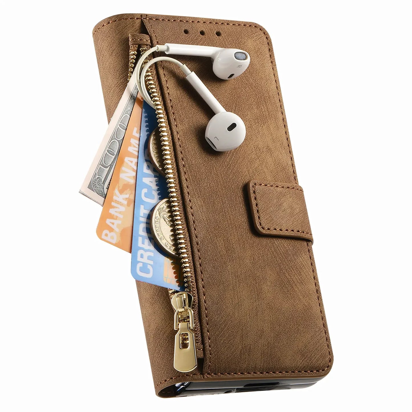 2 in 1 Magnetic Zipper Cards Solt Wallet Leather Case For Samsung Galaxy Z Fold 8 ultra 7 6 5  Wireless Charging Bag Purse Cover