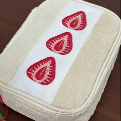 Cute Embroidered Strawberry Pencil Case Portable Stationery Pen Box Multi Functional Large Capacity Makeup Bag Storage Bag