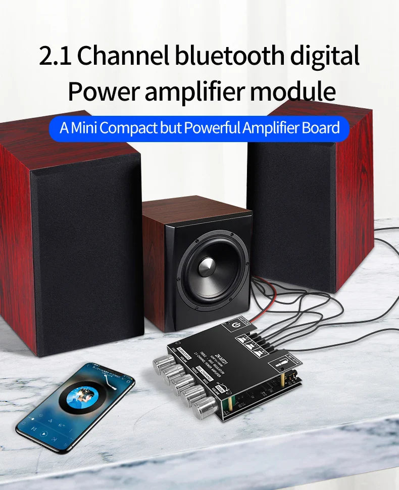 ZK-MT21 Channel Bluetooth 5.0 CS8673E 2.1 Subwoofer Amplifier Board 50W*2 +100W Power Audio Stereo Amplifier Board Bass AMP AUX