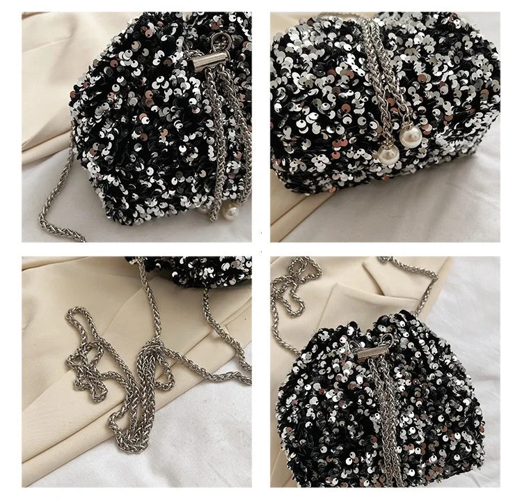 Crossbody Bags Sequin Women's New Korean Bucket Bag Bright Eyes Style Fashion Crossbody Dinner Single Shoulder Bags