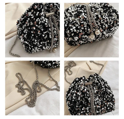 Crossbody Bags Sequin Women's New Korean Bucket Bag Bright Eyes Style Fashion Crossbody Dinner Single Shoulder Bags