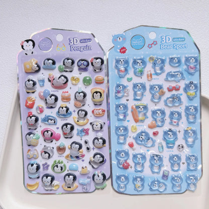 NEKONI Cute Animals Seal Bear Penguin 3D Stickers Scrapbooking DIY Journaling Stationery Diary Cute Stickers School Supply