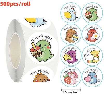 50/100/500pcs 1 Inch Thank You Stickers Cartoon Dinosaur Labels for Packaging Baking Labels Gifts Seal Decor Children's Stickers
