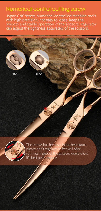 Fenice Professional 6.25/6.75 Inch Pet Curved Grooming Scissors serrated blade with saw Pet Scissors Shears for Dogs Cats JP440C
