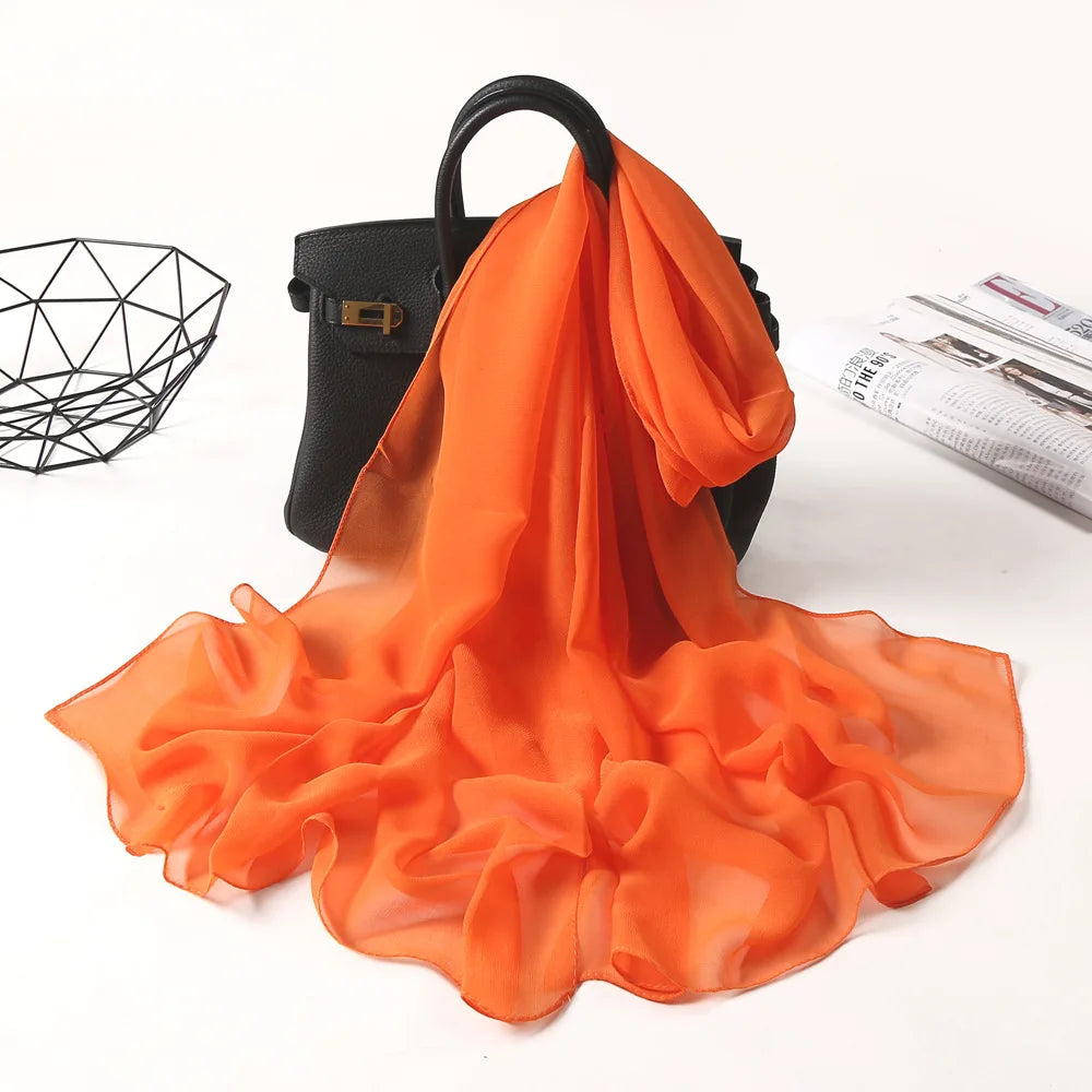 Fashion Four Seasons Women Plain Color Thin Soft Beach Thin Silky Georgette Scarf Shawls Long Wraps Beach Sunscreen Hijab