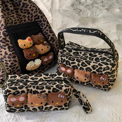 High Beauty Hello Kitty Plush Black Handbag Makeup Bag Womens Large Capacity Travel Handbag Skincare Cosmetics Portable Commuter