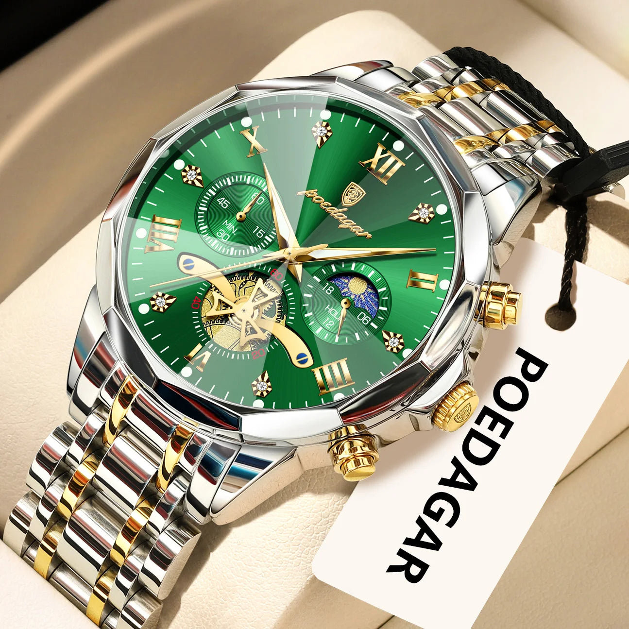 POEDAGAR Luxury Original Men Watch Waterproof Luminous Chronograph Man Wristwatch Stainless Steel Quartz Top Men's Watches Reloj