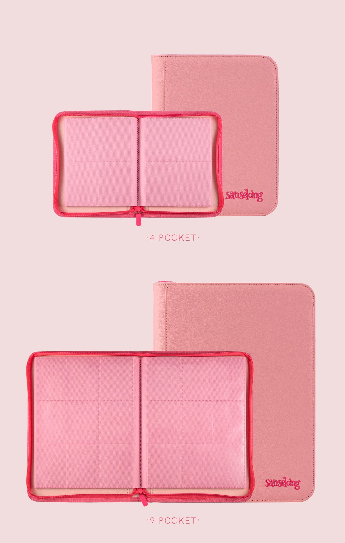 Premium Zipper 4/9/12 Pocket PU Card Binder - Aesthetic Pink & White Album for Pokemon Cards, Game Collection & Fan Photos