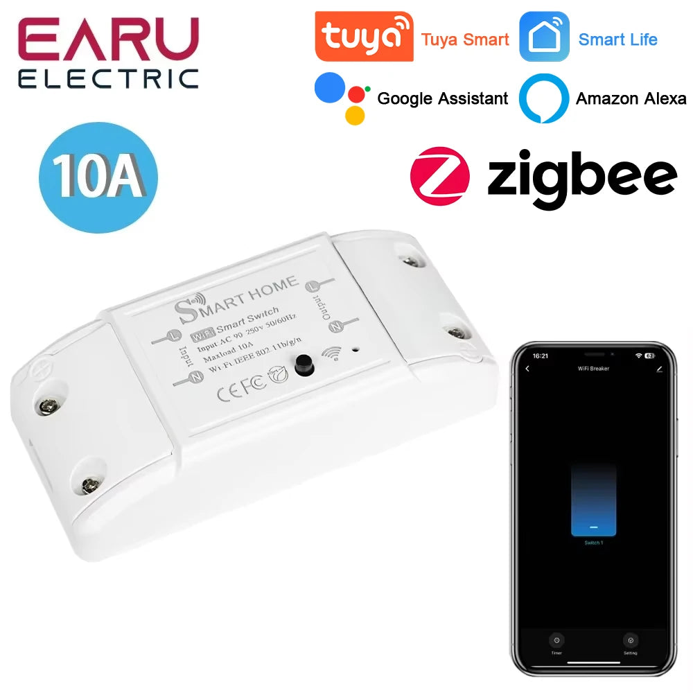 Tuya eWeLink WiFi ZigBee 10A DIY Mini WiFi Smart Light Switch Breaker Module Voice Wireless Remote Control for Alexa Google Home