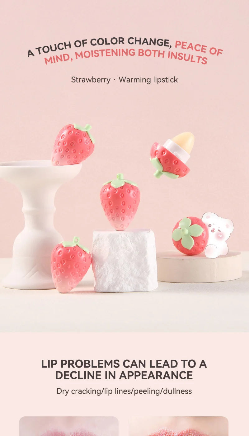 Shiji Strawberry Temperature-Changing Lip Balm — Intense Hydration, Protects and Softens Lips, Perfect for Students
