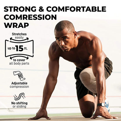 1Roll Premium Elastic Bandage Wrap – Strong Compression Bandage Wrap with Extra Clips for Sports, Sprains, Wrist, Ankle and Foot