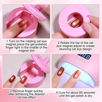 Rotating Cat Eye Nail Magnet Wide Light Glass Bead Effect Multifunctional Strong Automatic Nail Art Magnetic for Gel Nail Polish