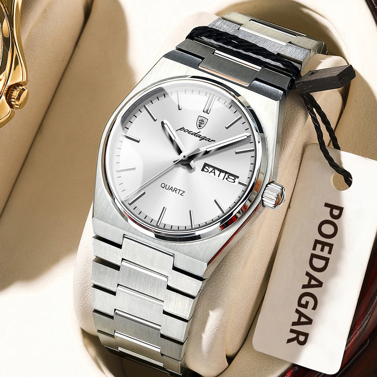 POEDAGAR Elegant Woman's Watch Date Week Waterproof Luminous Ladies Clock Quartz Stainless Steel Fashion Watches For Women Reloj
