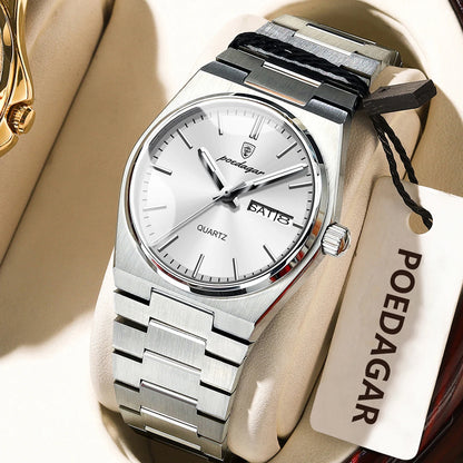 POEDAGAR Elegant Woman's Watch Date Week Waterproof Luminous Ladies Clock Quartz Stainless Steel Fashion Watches For Women Reloj