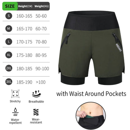 WOSAWE MTB Shorts Summer Men Cycling Shorts 2 in 1 Mountain Bike Padded Shorts Double Layer Downhill Bike Quick Dry Short Pants