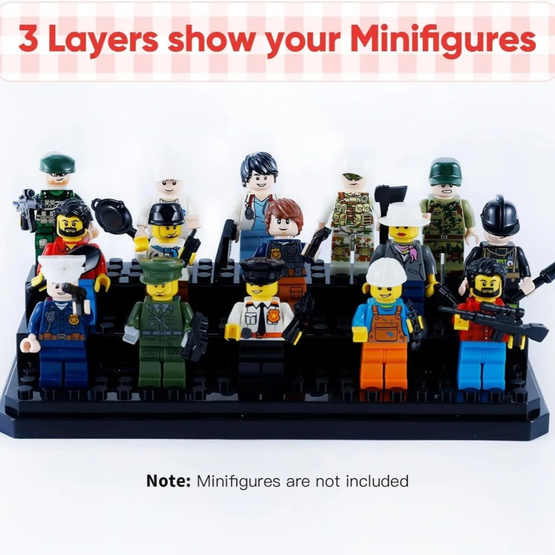Display Case Clear Shelf Wide 3 Tier Box for Minifigures - Acrylic Protector for Small Pop Figures - Transparent Showcase Storag