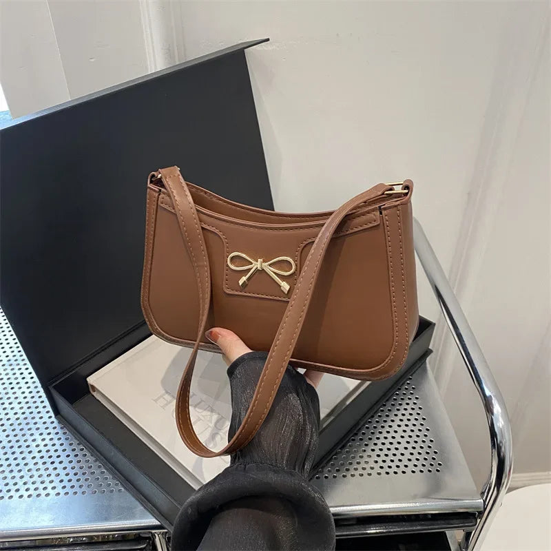 New Autumn Winter Women Shoulder Bag Korean Fashion Crossbody Bag for Commuting Under Arm Bag with Bow Decoration