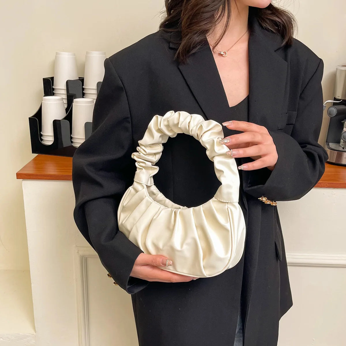 HOMEFISH Fashion Pleated PU Cloud Handlebags for Women Leisure Armpit Shoulder Bags Dumpling Handbag Female Shopping Hand Bags