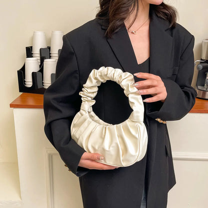 HOMEFISH Fashion Pleated PU Cloud Handlebags for Women Leisure Armpit Shoulder Bags Dumpling Handbag Female Shopping Hand Bags