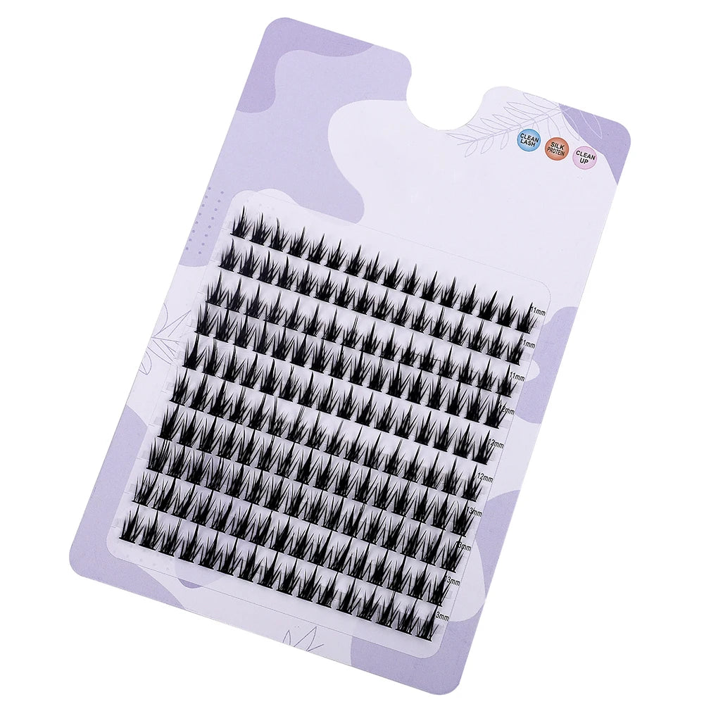 160 Pcs Wheat-Ear Shape Fake Eyelashes Fine Stem, DIY Eyelash Extension, Thick Segmented Clusters, Comic Eyelashes