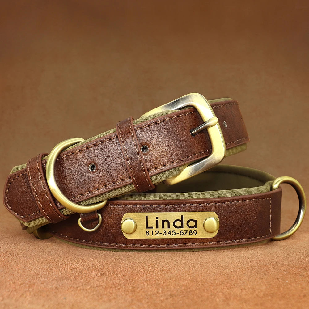 Personalized PU Leather Dog Collar Soft Padded Dog Collars Free Custom Pet ID Name Necklace for Small Medium Large Dogs Pitbull