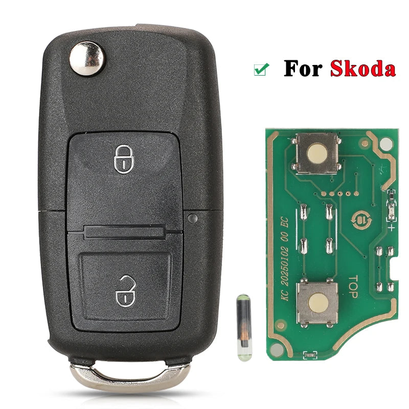 jingyuqin 2BTN Flip Remote Car Key Fob For VW Bora Golf Polo Passat Touran Seat Skoda 434MHz ID48 Chip 1J0959753AG/ 1J0959753CT