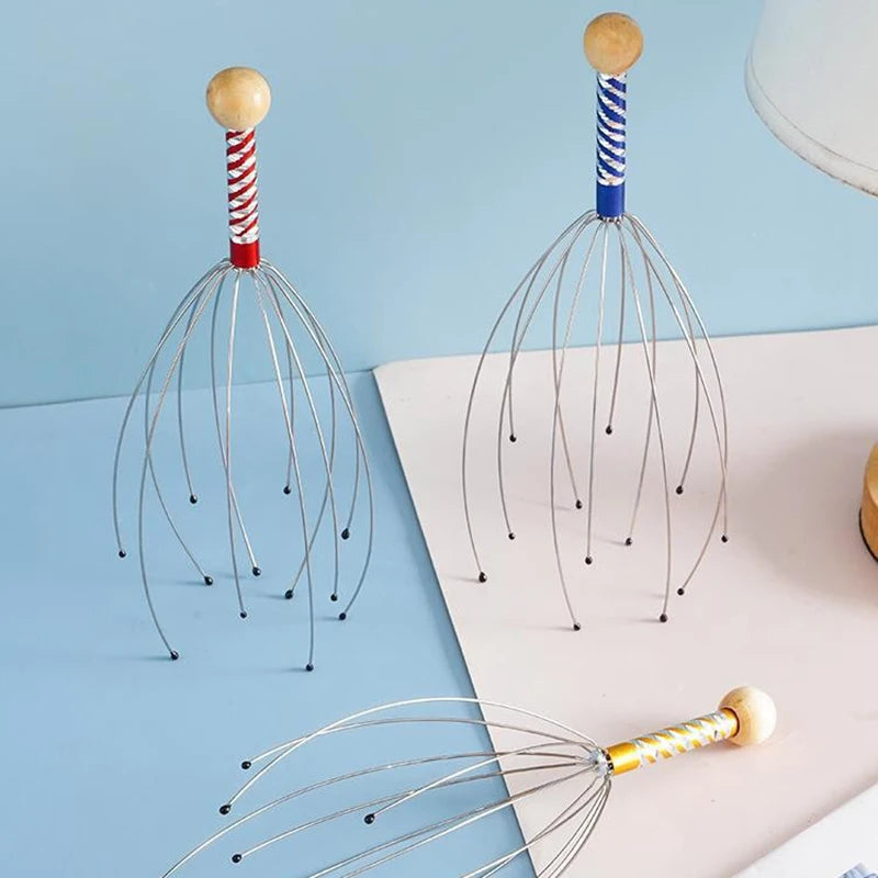 Relax Octopus Head Massager Stainless Steel Engraved Head Relaxer Brain Massage Claw Scalp Scratcher Itch Reliever Random Color
