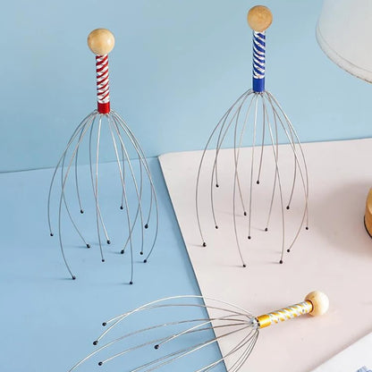 Relax Octopus Head Massager Stainless Steel Engraved Head Relaxer Brain Massage Claw Scalp Scratcher Itch Reliever Random Color