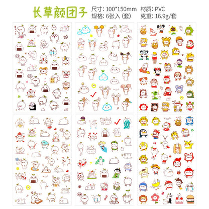 6Pieces/Set Transparent Pvc Waterproof Cartoon Sticker DIY Hand Account Decorative Stickers Kawaii Phone Cup Stickers