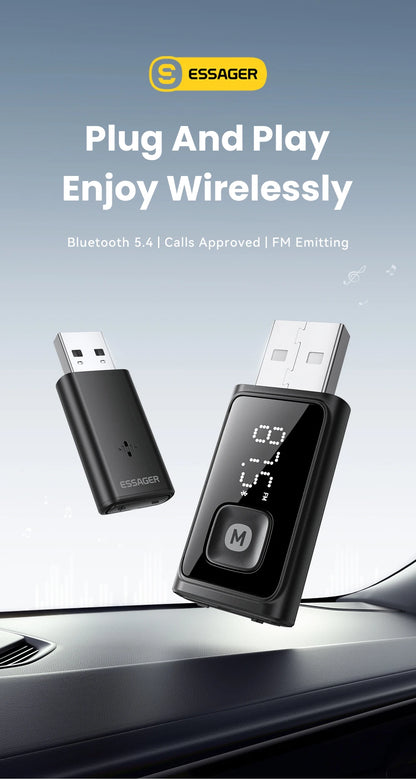 ESSAGER Bluetooth 5.4 Car Adapter Wireless FM Transmitter Audio Receiver&Handsfree Call Auto Stereo Mic Car Adapter Accessories