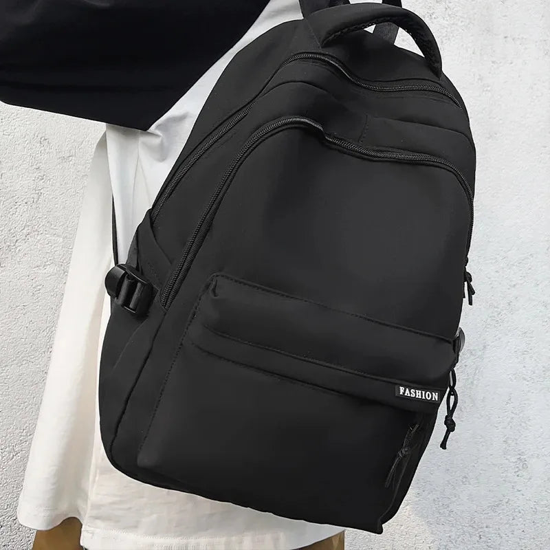 Large Capacity Solid Color Student Backpack Junior and High School Simple Black Travel Backpack
