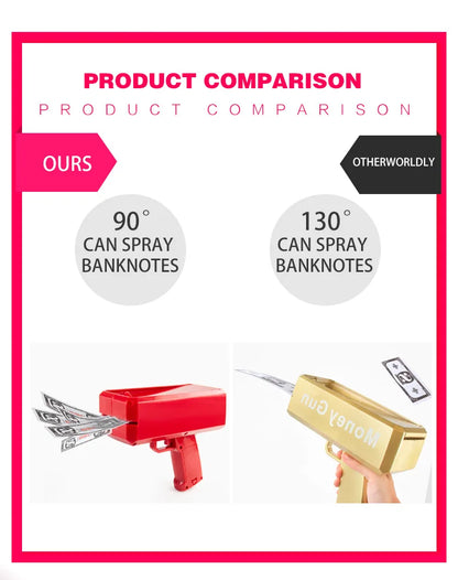 Banknote gun Party Games Pistol Party toys Games Cash Cannon Funny toys gun for banknotes Wedding Golden 100pcs fake money bills