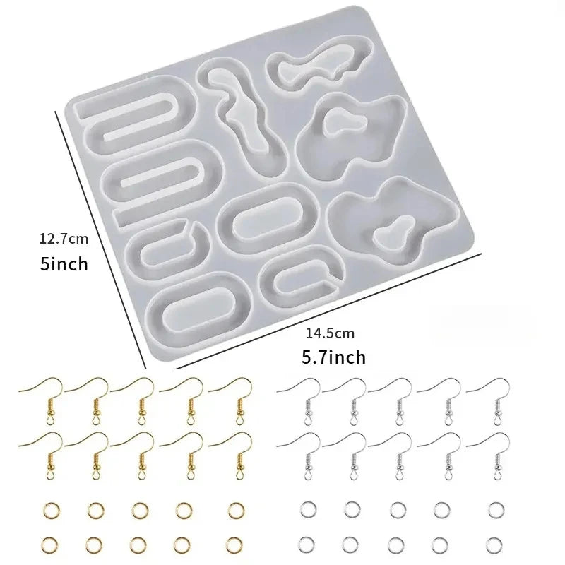 DIY Earrings Epoxy Resin Mold Set Geometric Pendants Necklaces Jewelry Making Silicone Craft Molds With Hooks Art Supplies